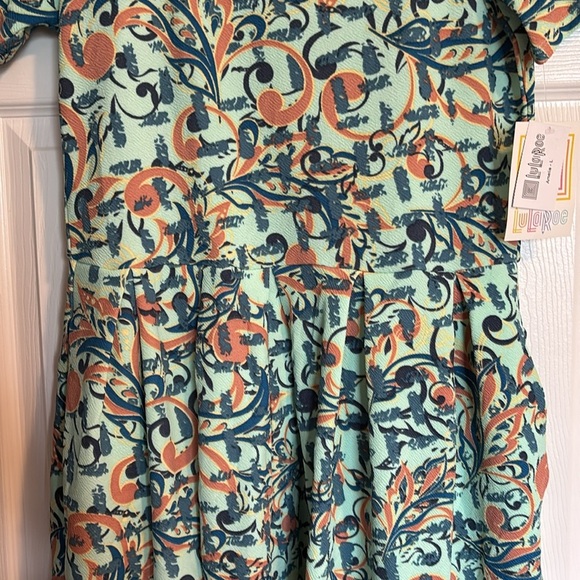 LuLaRoe Amelia NWT women’s teal floral pleated knee length dress size large - Picture 5 of 12